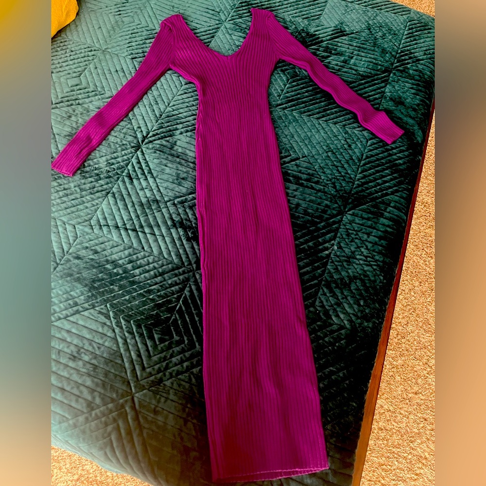 Purple fitted sweater dress
